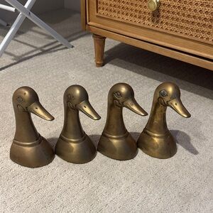 Vintage Brass Duck Head Figurine Bookends Set of 4